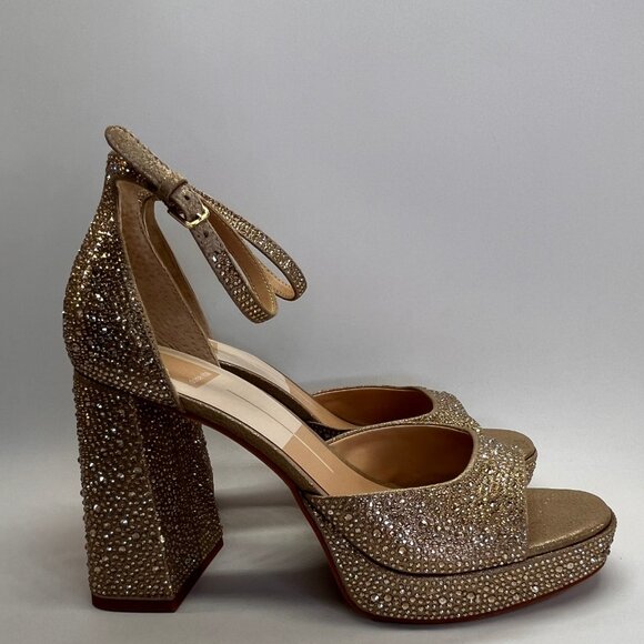 Dolce Vita Pandro Crystal Platform Heels Size 10 Light Gold Open Toe Sandals - Picture 16 of 16